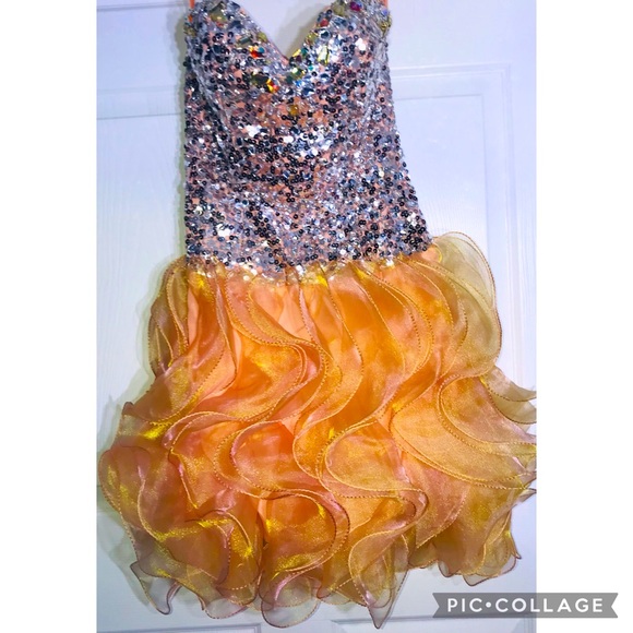 New Limited Edition Peach/ Orange Ruffle Sequin Top Prom Dress Sizes 4 and 6 - Picture 3 of 6